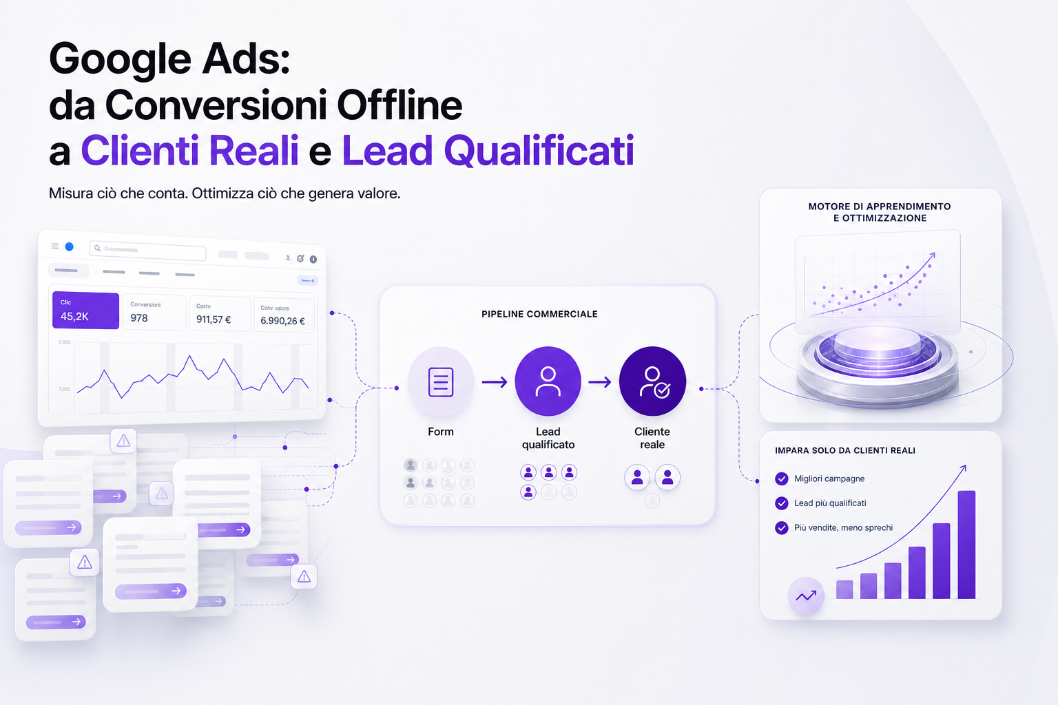 Conversioni offline Google Ads collegate a CRM, lead qualificate e clienti reali