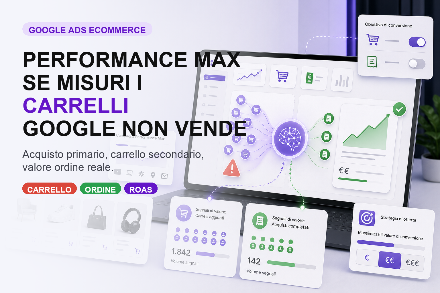 Performance Max eCommerce con carrelli come conversioni e ordini reali separati