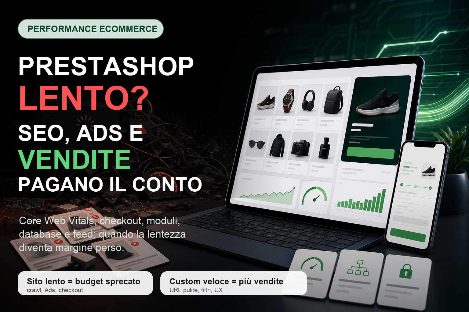 PrestaShop lento che frena SEO, Google Ads e conversioni ecommerce