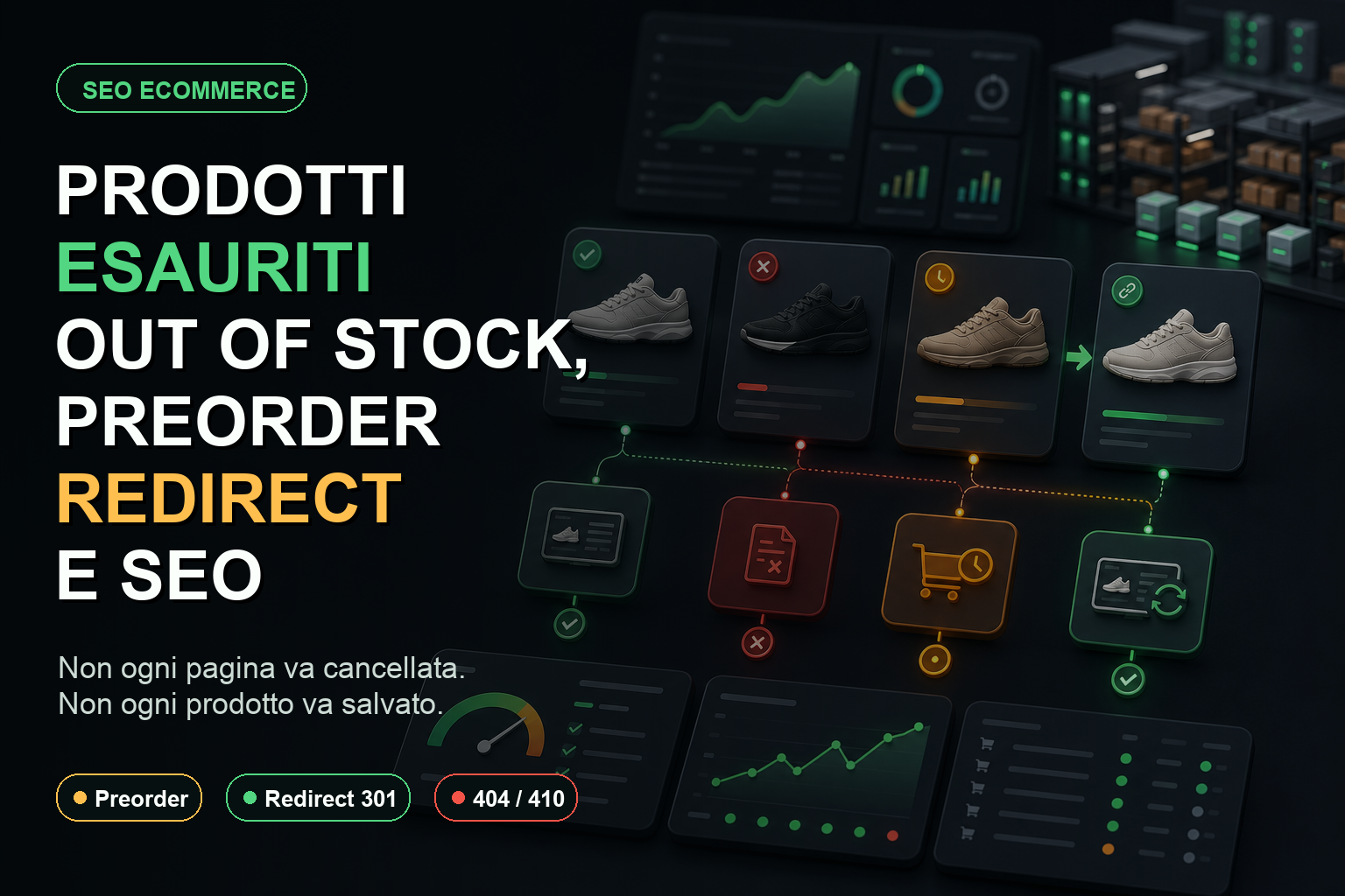 Prodotti esauriti e SEO eCommerce con preorder, redirect, 404 e pagine prodotto out of stock