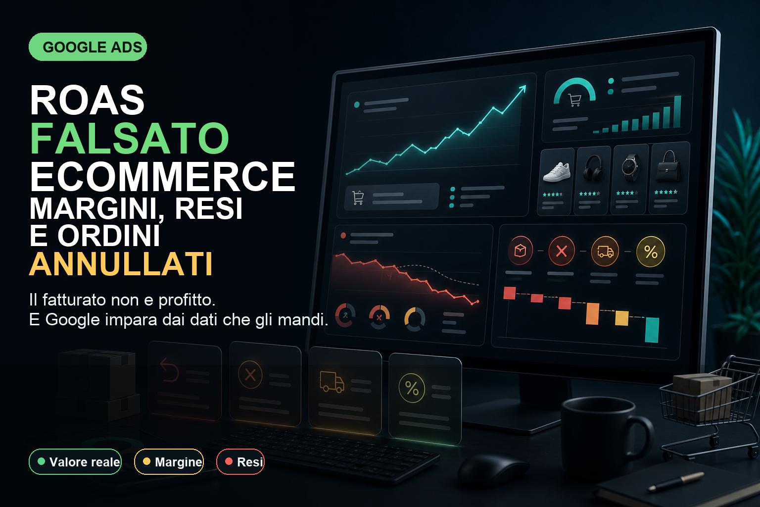 ROAS Google Ads eCommerce falsato da margini, resi, ordini annullati e valore conversione non corretto